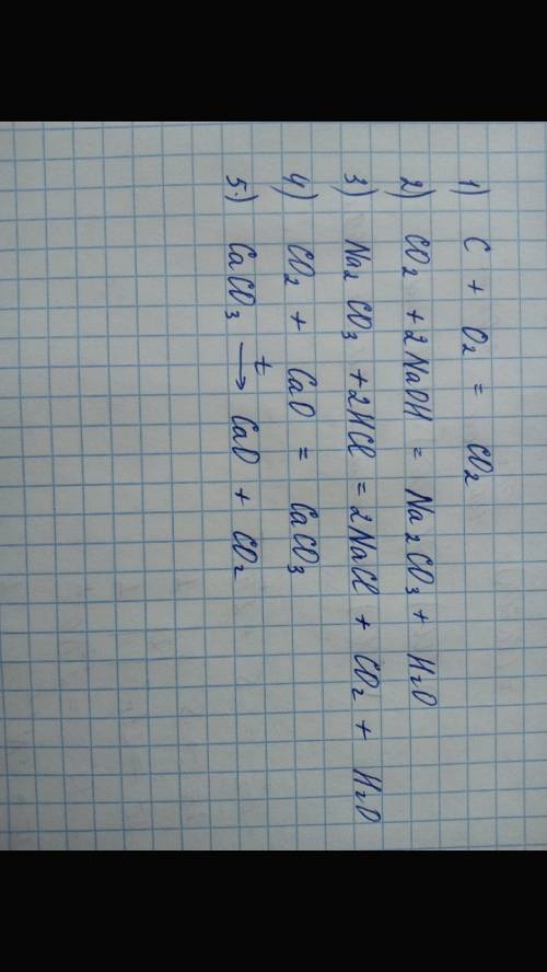 Осуществите превращения c→co2→na2co3→co2→caco3→cao