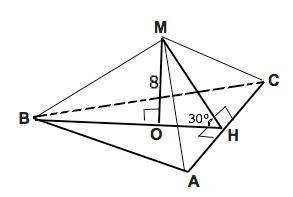 Высота правильной треугольной пирамиды равна 8 м угол между боковой грани и основания 30 градусов вы