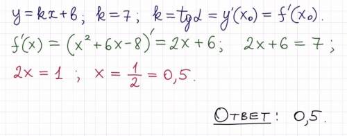 Прямая y=7x-5 паралельна касательной к графику функции y=x в квадрате + 6x-8. найдите абцису точки к