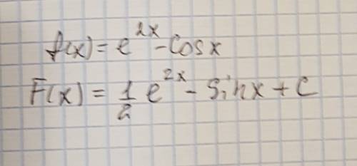 Найдите первообразную функции f(x)=e^2x - cosx