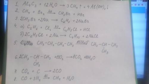 Al4c3→ch4→ch3br→c2h6→c4h6→2-метилпропан→со2→ со→сн4