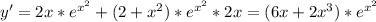 y'=2x*e^{x^2}+(2+x^2)*e^{x^2}*2x=(6x+2x^3)*e^{x^2}