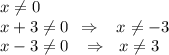 x\ne 0\\ x+3\ne 0\,\,\, \Rightarrow\,\,\,\,\, x\ne-3\\ x-3\ne0\,\,\,\,\,\Rightarrow\,\,\,\, x\ne 3