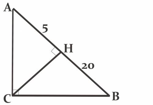 50 ! на гипотенузу ab прямоугольного треугольника abc опущена высота ch, ah=5, bh=20. найдите ch.