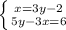 \left \{ {{x=3y-2} \atop {5y-3x=6}} \right.