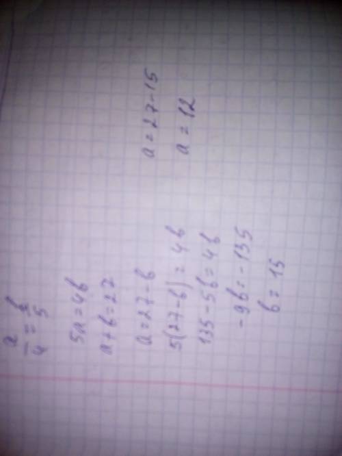 Дана пропорция а/4=b/5.найдите каждое из отношений пропорции,если a+b=27