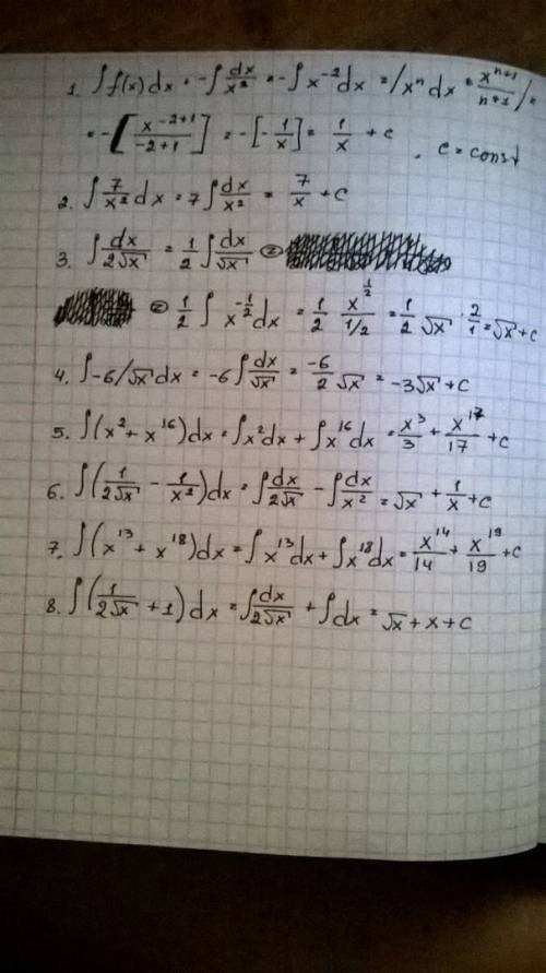 Для функции y=f(x) найдите хотя бы одну первообразную: 1. f(x)=-1/x^2 2. f(x)=7/x^2 3. f(x)=1/(2√x)