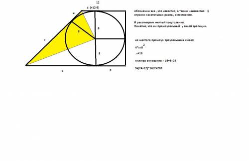 Впрямоугольной трапеции меньшее основание равно 12 см радиус вписанной окружности равен 8см.найдите