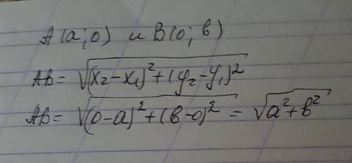 Расстояние между двумя точками a( a; 0) и b(0; b) равно