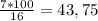 \frac{7*100}{16} =43,75