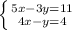 \left \{ {{5x - 3y = 11} \atop {4x - y = 4}} \right.