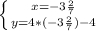 \left \{ {{x = - 3 \frac{2}{7}} \atop {y = 4* ( - 3 \frac{2}{7}) - 4}} \right.