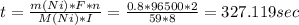 t= \frac{m(Ni)*F*n}{M(Ni)*I} = \frac{0.8*96500*2}{59*8} =327.119 sec