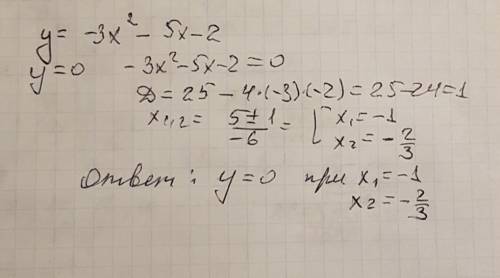 Найдите нули функции y=-3во второй -5x-2