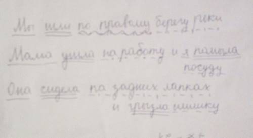 Сделайте синтаксический разбор этих предложений: мы шли по правому берегу реки. мама ушла на работу