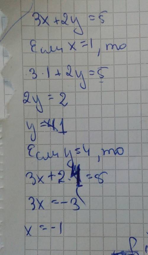 3x+2y=5; знайти y,якщо x=1; x,якщо y=4