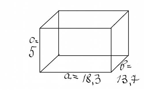 Определить площадь проворности прямоугольного параллелепипеда по трём его измерениям: a=18,3м , b=13