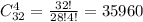 C^4_{32}= \frac{32!}{28!4!} =35960