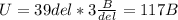 U=39 del*3 \frac{B}{del}= 117B