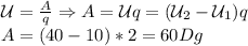 \mathcal U= \frac{A}{q}\Rightarrow A= \mathcal U q=(\mathcal U_2 - \mathcal U_1)q\\&#10;A=(40-10)*2=60Dg