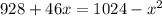 928+46x=1024-x^{2}