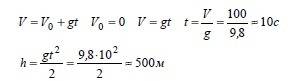 Тело свободно падает с некоторой высоты и у поверхности земли достигает скорости 100 м/c. с какой вы