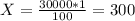 X= \frac{30000*1}{100} = 300