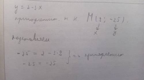 ﻿﻿﻿постройте график функции y = 2 - 3x. принадлежит ли график функции точка m (9; -25)?