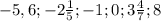 -5,6;-2 \frac{1}{5};-1;0;3 \frac{4}{7};8