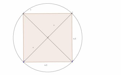 Сшироким обьяснением сторона квадрата равна 8ѵ2 . найдите радиус окружности, описанной около этого к