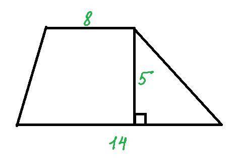 Основания трапеции равна 8 и 14, а высота проведённая к ней равна 5. найдите площадь трапеции