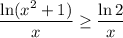 \dfrac{\ln(x^2+1)}{x} \geq \dfrac{\ln2}{x}