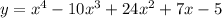 y=x^4-10x^3+24x^2+7x-5