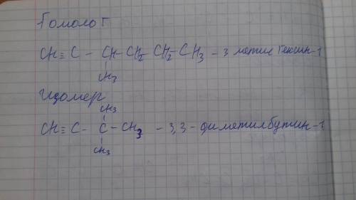 Напишите формулы одного гомолога и одного изомера для соединения 3-метилпентин-1