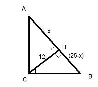 Гіпотенуза прямокутного трикутника 25 см а висота опущена на неї 12 см знайти суму катетів