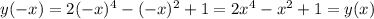 y(-x)=2(-x)^4-(-x)^2+1=2x^4-x^2+1=y(x)