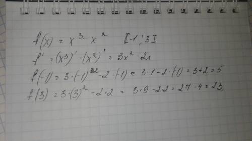 Вычислите наибольшее значение функции f(x)=x^3-x^2 на промежутке [-1; 3]