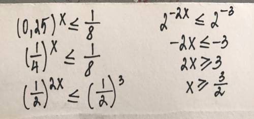 Решите неравенство 0.25^х меньше или равно 1/8