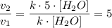 \dfrac{v_{2}}{v_{1}} = \dfrac{k \cdot 5 \cdot [H_{2}O]}{k \cdot [H_{2}O]} = 5