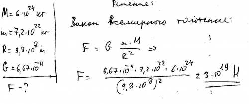 Нужна , скоро экзамен: найдите силу гравитационного притяжения, действующую между землей и луной, ес