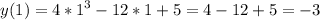 \displaystyle y(1)=4*1^3-12*1+5=4-12+5=-3