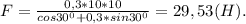 F = \frac{0,3*10*10}{cos30^0+0,3*sin30^0} = 29,53 (H).