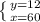 \left \{ {{y=12} \atop {x=60}} \right.