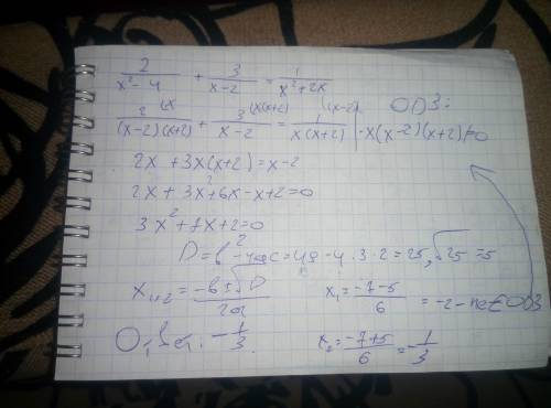 2/x^2-4+3/x-2=1/x^2+2x решите по подробнее