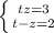 \left \{ {{tz=3}} \atop {t-z=2}} \right.