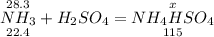 \overset{28.3}{\underset{22.4}{NH_{3}}} + H_{2}SO_{4} = \overset{x}{\underset{115}{NH_{4}HSO_{4}}}