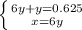 \left \{ {{6y+y=0.625} \atop {x=6y}} \right.