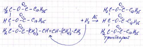 Напишите уравнение реакции гидрогенизации над катализатором сложного эфира глицерина содержащего два