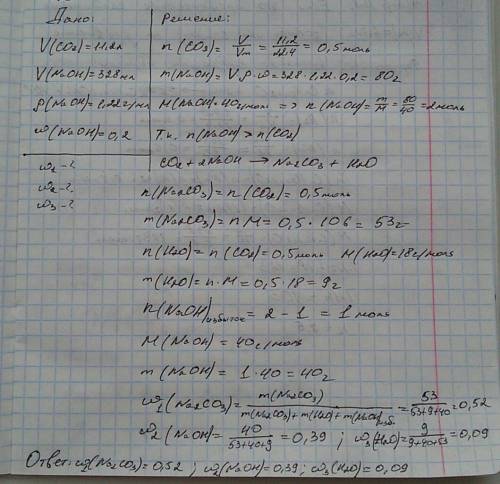 Углекислый газ, объемом 11.2 л пропустили через 328 мл 20%-ного раствора гидроксида натрия (р=1,22 г