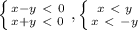 \left \{ {{x-y\ \textless \ 0} \atop {x+y\ \textless \ 0}} \right. , \left \{ {{x\ \textless \ y} \atop {x\ \textless \ -y}} \right.